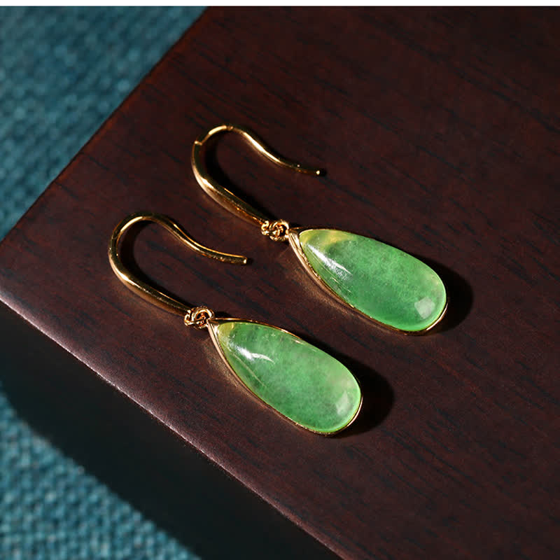 EverestArtstudios Jade Teardrop Protection Vintage Gold Tone Earrings