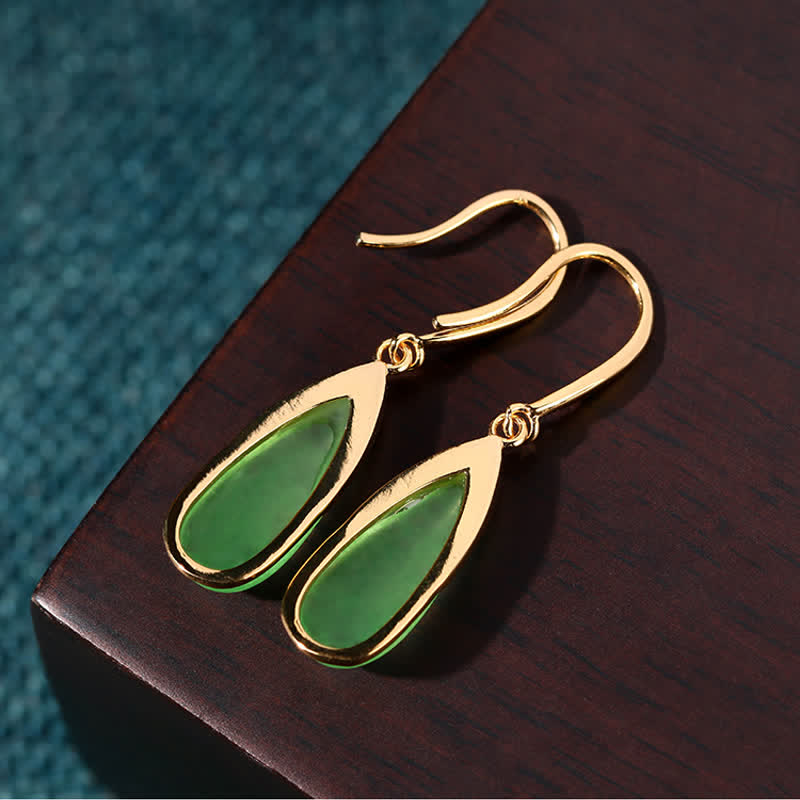 EverestArtstudios Jade Teardrop Protection Vintage Gold Tone Earrings