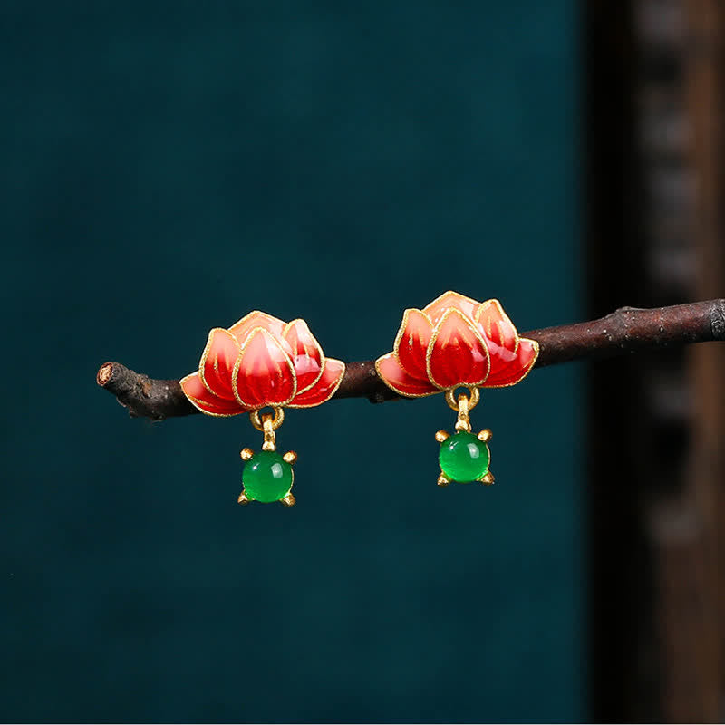 EverestArtstudios Jade Lotus Enamel Gold Dangle New Beginnings Earrings