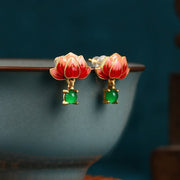 EverestArtstudios Jade Lotus Enamel Gold Dangle New Beginnings Earrings