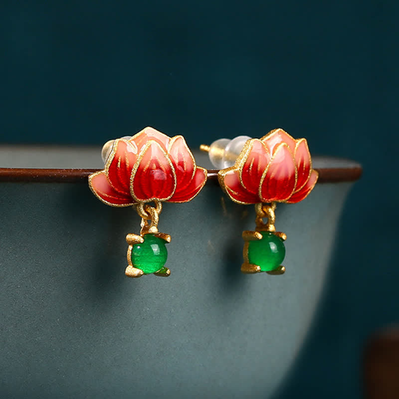 EverestArtstudios Jade Lotus Enamel Gold Dangle New Beginnings Earrings