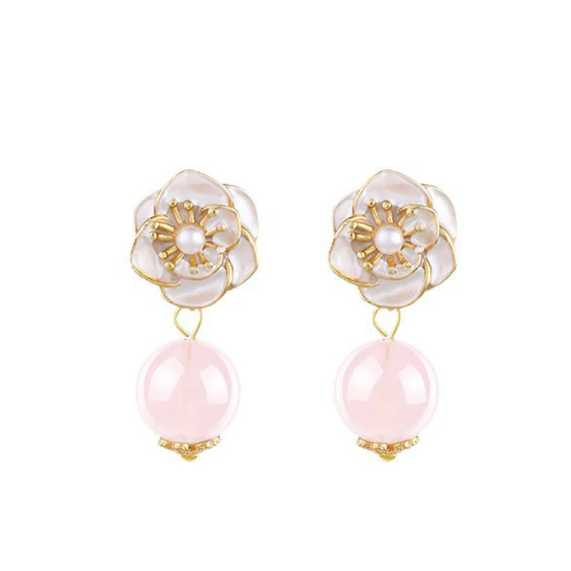 Buddha Stones Rose Quartz Camellia Loving Energy Drop Earrings