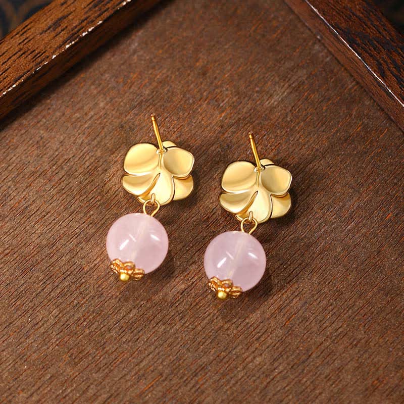 Buddha Stones Rose Quartz Camellia Loving Energy Drop Earrings