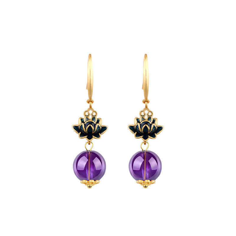 Buddha Stones Amethyst Lotus Enlightenment Drop Earrings