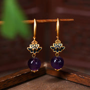 Buddha Stones Amethyst Lotus Enlightenment Drop Earrings