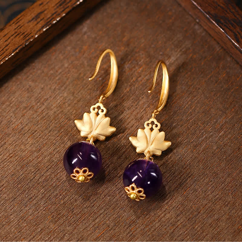 Buddha Stones Amethyst Lotus Enlightenment Drop Earrings