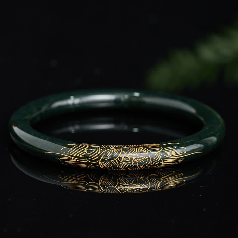 EverestArtstudios Natural Cyan Jade Lotus Koi Fish Enlightenment Bangle Bracelet