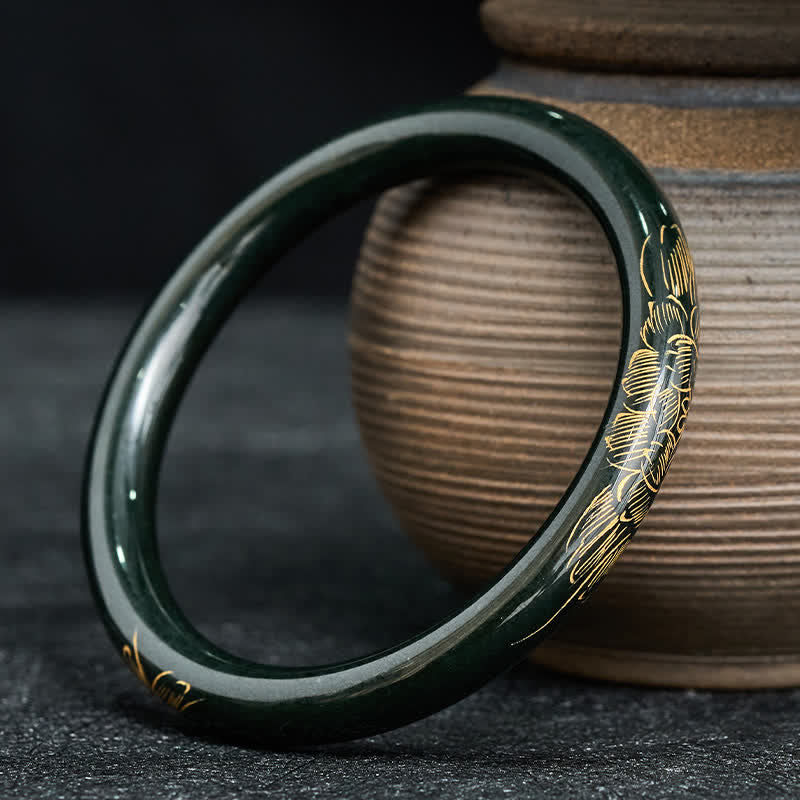 EverestArtstudios Natural Cyan Jade Lotus Koi Fish Enlightenment Bangle Bracelet