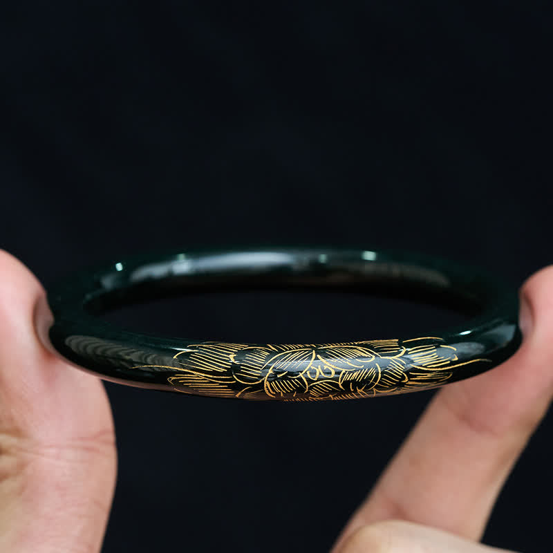 EverestArtstudios Natural Cyan Jade Lotus Koi Fish Enlightenment Bangle Bracelet