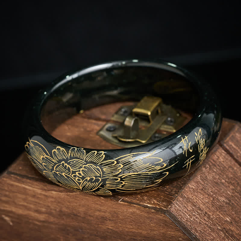 EverestArtstudios Natural Cyan Jade Carving Harmony Bangle Bracelet