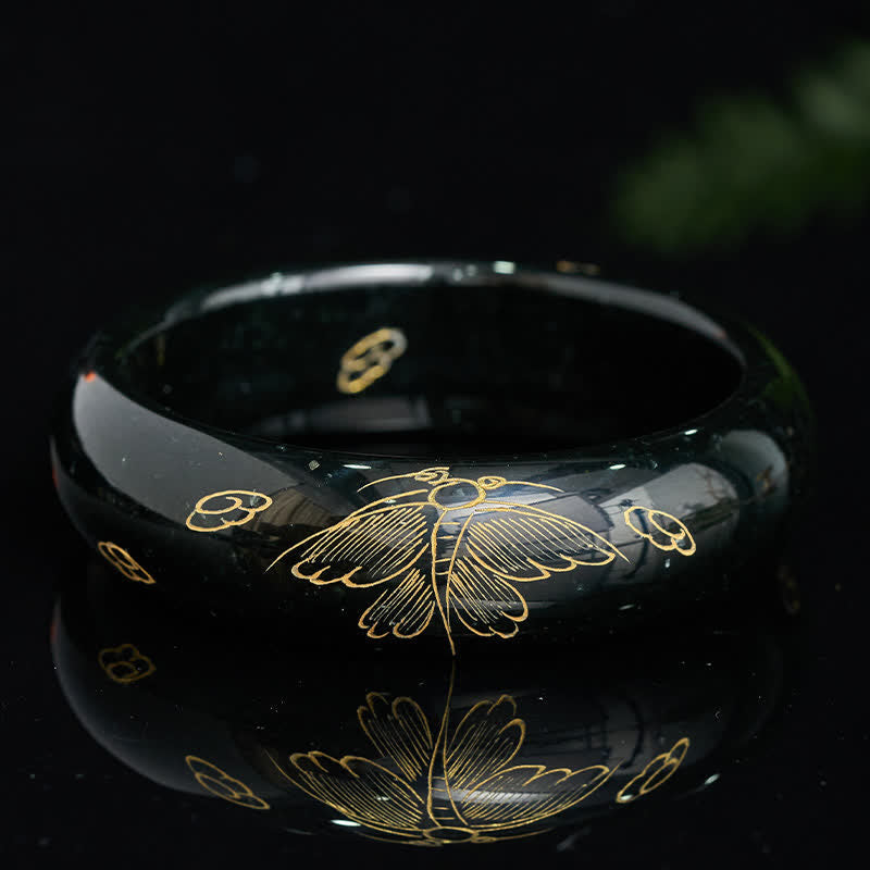 EverestArtstudios Natural Cyan Jade Carving Harmony Bangle Bracelet