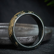 EverestArtstudios Natural Cyan Jade Carving Harmony Bangle Bracelet