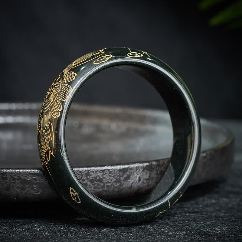 EverestArtstudios Natural Cyan Jade Carving Harmony Bangle Bracelet