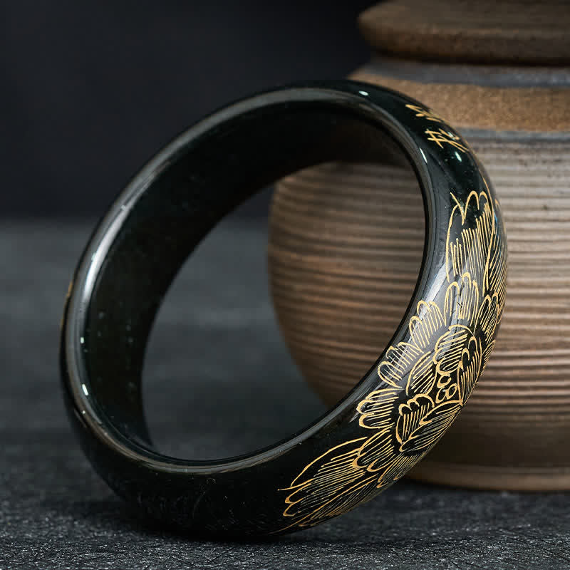 EverestArtstudios Natural Cyan Jade Carving Harmony Bangle Bracelet