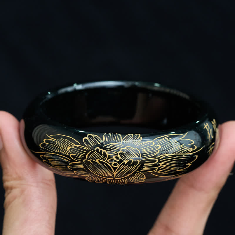 EverestArtstudios Natural Cyan Jade Carving Harmony Bangle Bracelet