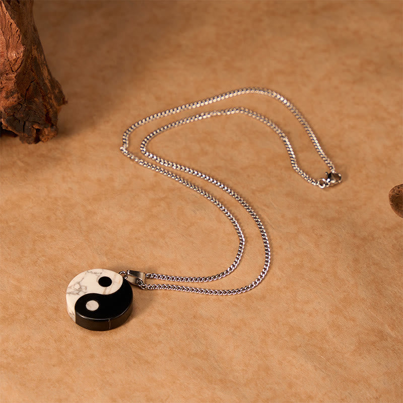 EverestArtStudios Natural Black Obsidian White Turquoise Yin Yang Tai Chi Strength Necklace
