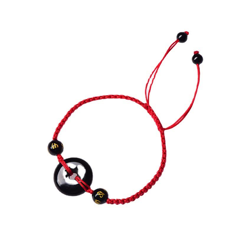 Buddha Stones Black Obsidian Peace Buckle Protection Braided Bracelet