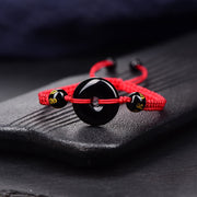 Buddha Stones Black Obsidian Peace Buckle Protection Braided Bracelet