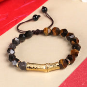 Buddha Stones Tiger Eye Silver Sheen Obsidian Bamboo Growth Faceted Bracelet