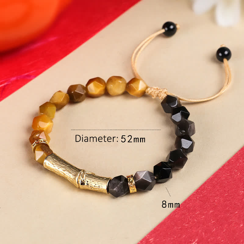 Buddha Stones Tiger Eye Silver Sheen Obsidian Bamboo Growth Faceted Bracelet
