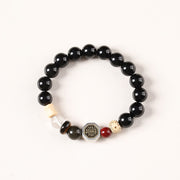 Buddha Stones Black Obsidian Bagua Protection Tibetan Round Bead Bracelet