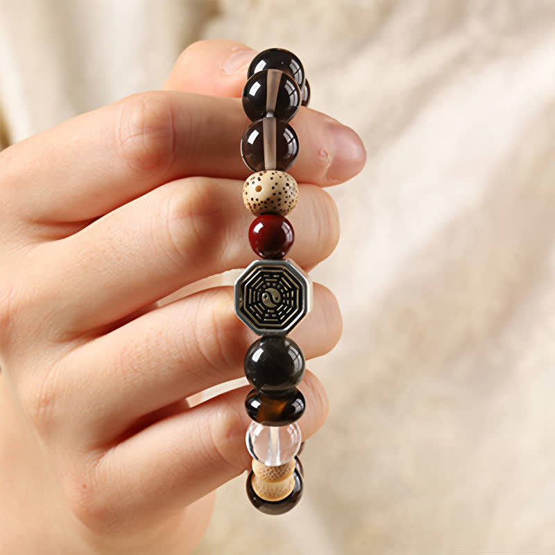 Buddha Stones Black Obsidian Bagua Protection Tibetan Round Bead Bracelet