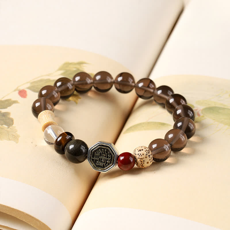 Buddha Stones Black Obsidian Bagua Protection Tibetan Round Bead Bracelet