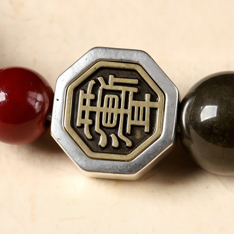 Buddha Stones Black Obsidian Bagua Protection Tibetan Round Bead Bracelet