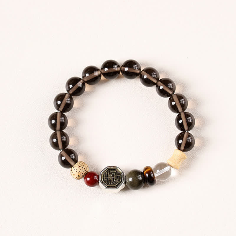 Buddha Stones Black Obsidian Bagua Protection Tibetan Round Bead Bracelet