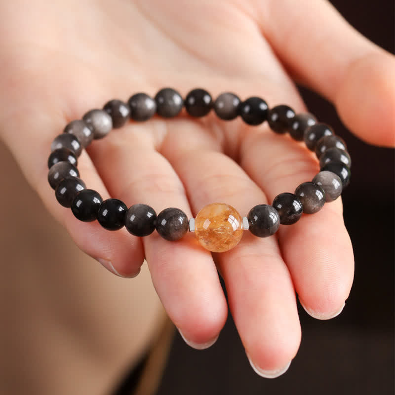 Buddha Stones Black Obsidian Grounding Hand-Woven New Chinese Round Bracelet