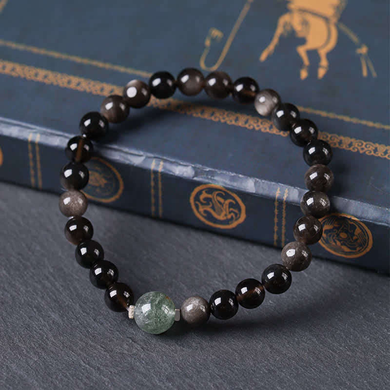 Buddha Stones Black Obsidian Grounding Hand-Woven New Chinese Round Bracelet
