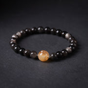 Buddha Stones Black Obsidian Grounding Hand-Woven New Chinese Round Bracelet