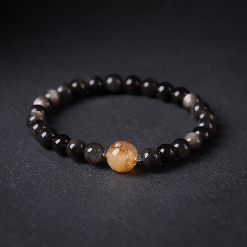 Buddha Stones Black Obsidian Grounding Hand-Woven New Chinese Round Bracelet