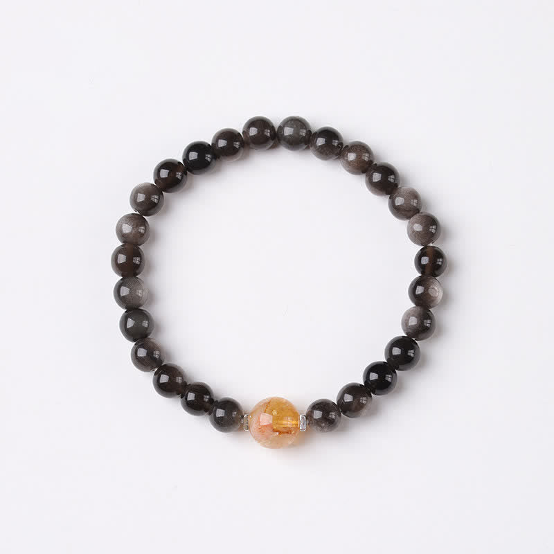 Buddha Stones Black Obsidian Grounding Hand-Woven New Chinese Round Bracelet