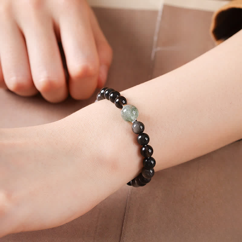 Buddha Stones Black Obsidian Grounding Hand-Woven New Chinese Round Bracelet