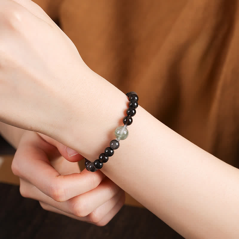 Buddha Stones Black Obsidian Grounding Hand-Woven New Chinese Round Bracelet