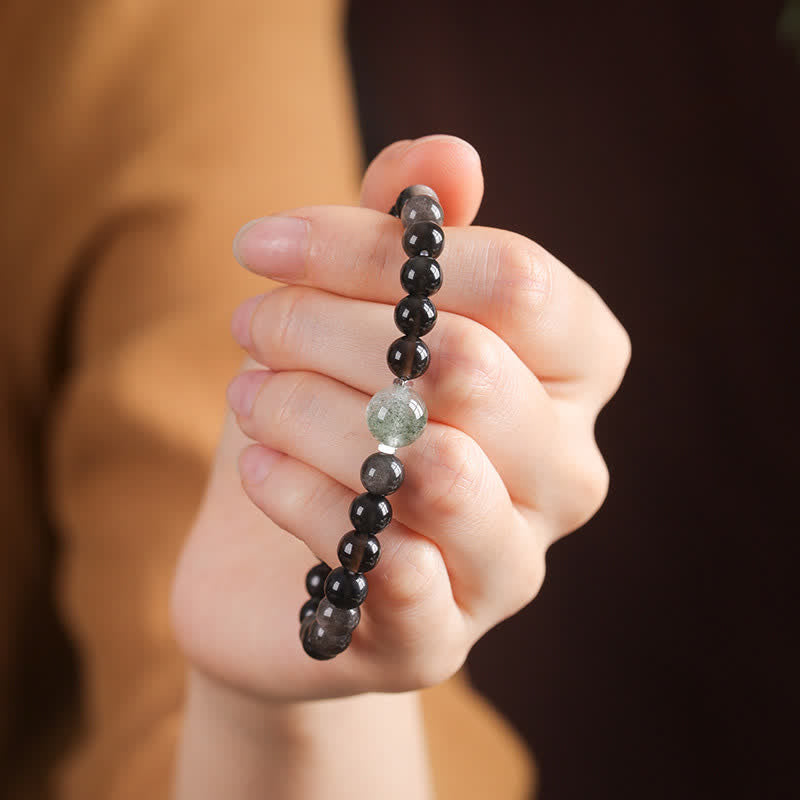 Buddha Stones Black Obsidian Grounding Hand-Woven New Chinese Round Bracelet