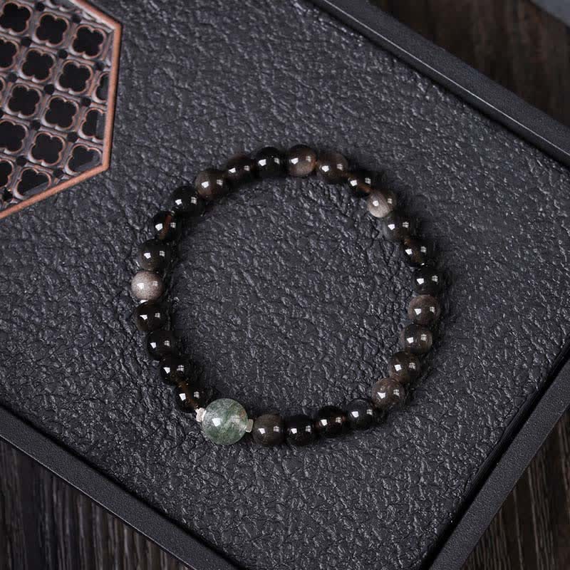 Buddha Stones Black Obsidian Grounding Hand-Woven New Chinese Round Bracelet