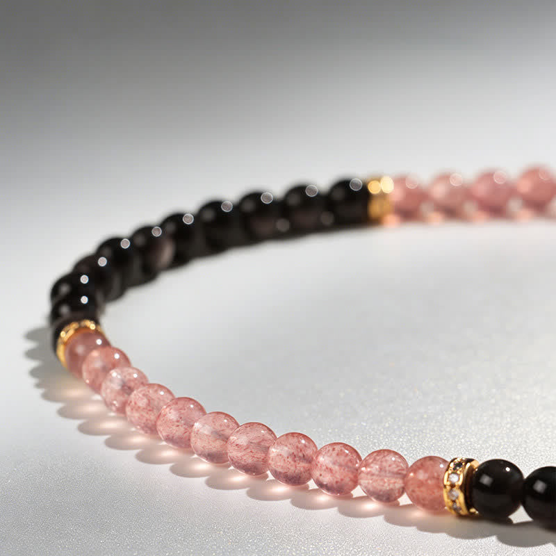Buddha Stones Strawberry Quartz Gold-Wire Gourd Love Blessing Wrap Bracelet