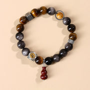 Buddha Stones Silver Sheen Obsidian Grounding Fu Character Gourd Bracelet