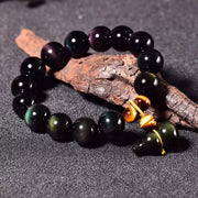 Buddha Stones Rainbow Obsidian Gourd Protection Vintage Chinese Bracelet