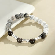 EverestArtStudios 999 Sterling Silver White Turquoise And Silver Sheen Obsidian Bamboo Grounding Round Bracelet