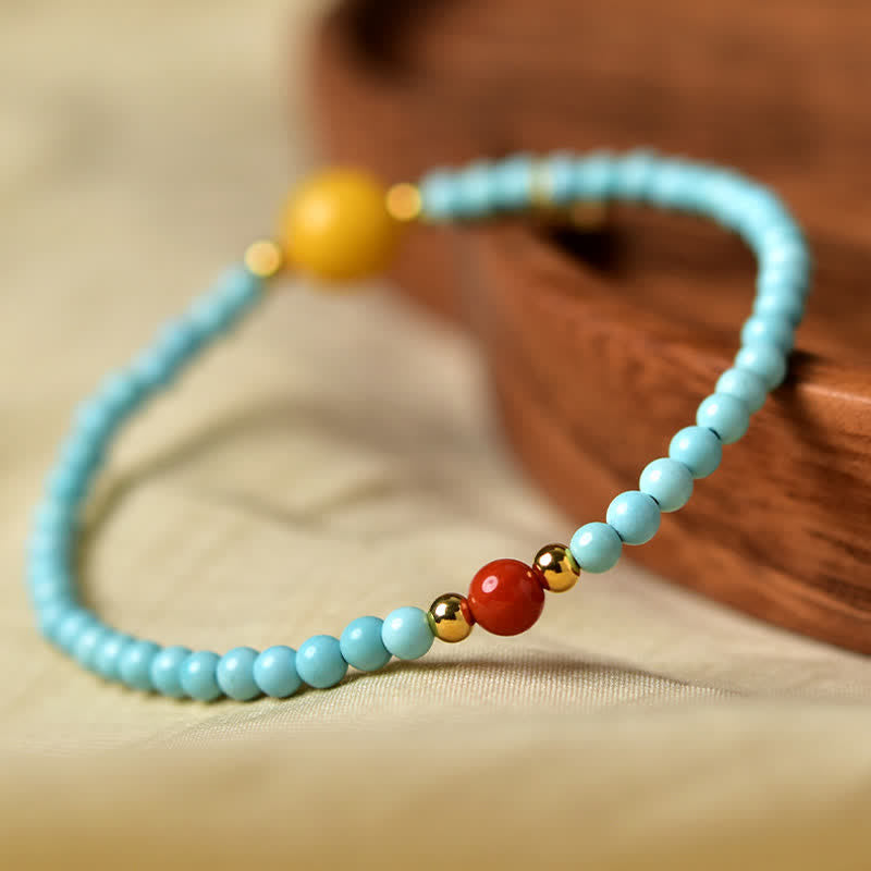 EverestArtStudios Turquoise Fu Character Luck Handcrafted Beaded Bracelet