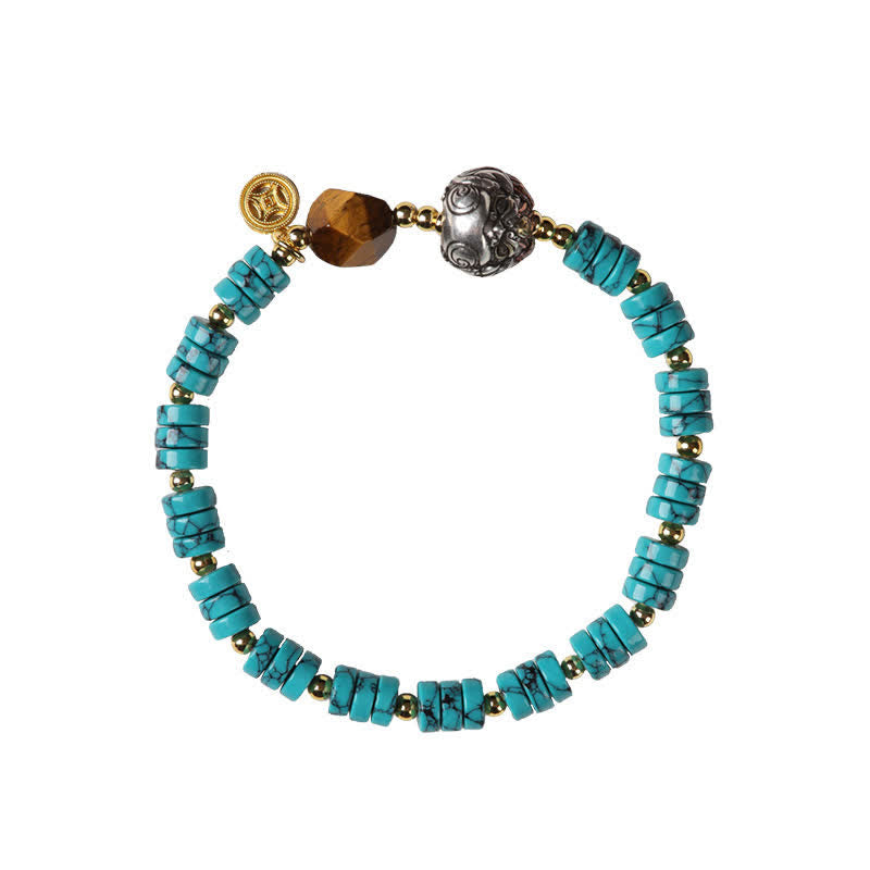 EverestArtStudios Turquoise Communication Handcrafted New Chinese Disc Bead Bracelet