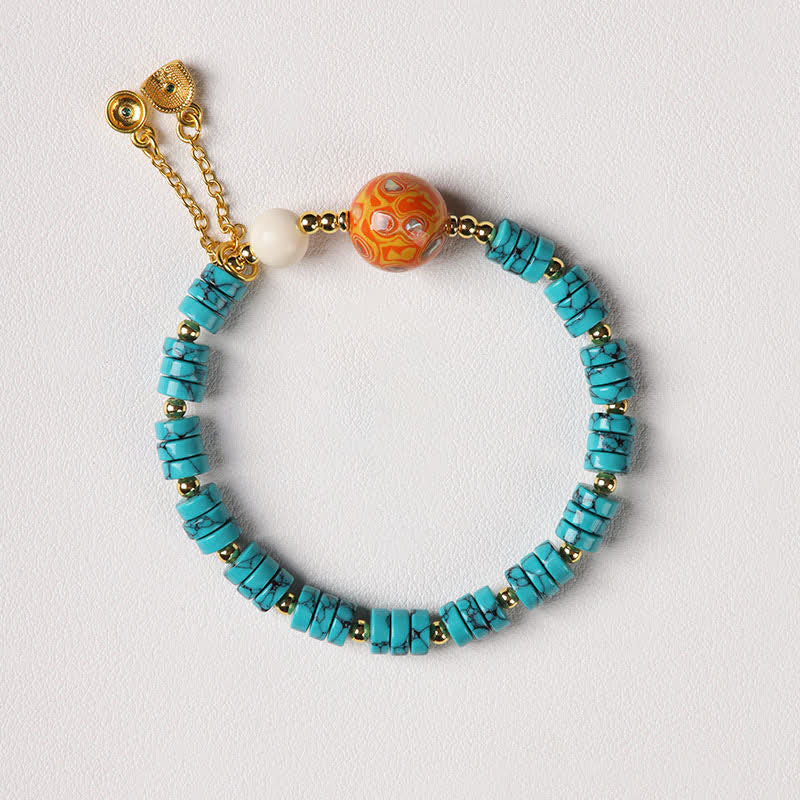 EverestArtStudios Turquoise Communication Handcrafted New Chinese Disc Bead Bracelet