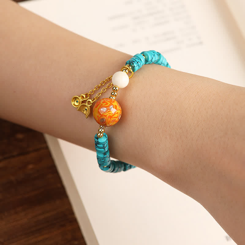EverestArtStudios Turquoise Communication Handcrafted New Chinese Disc Bead Bracelet