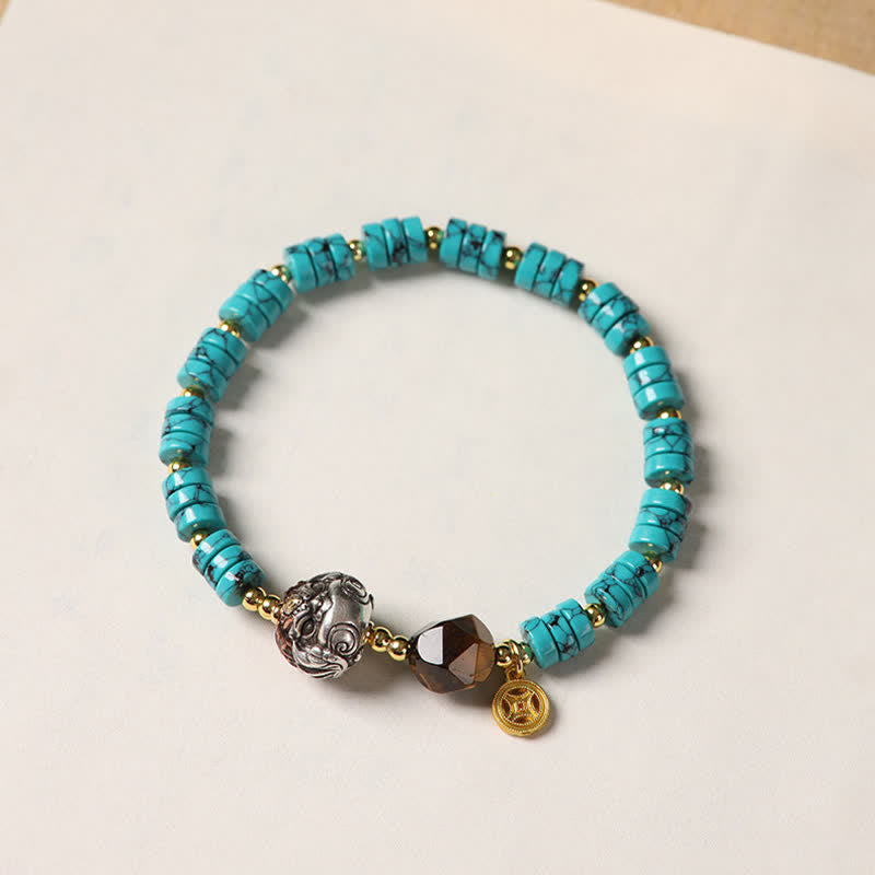 EverestArtStudios Turquoise Communication Handcrafted New Chinese Disc Bead Bracelet
