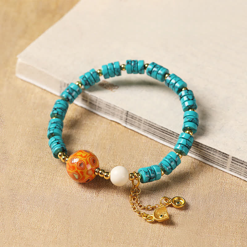 EverestArtStudios Turquoise Communication Handcrafted New Chinese Disc Bead Bracelet