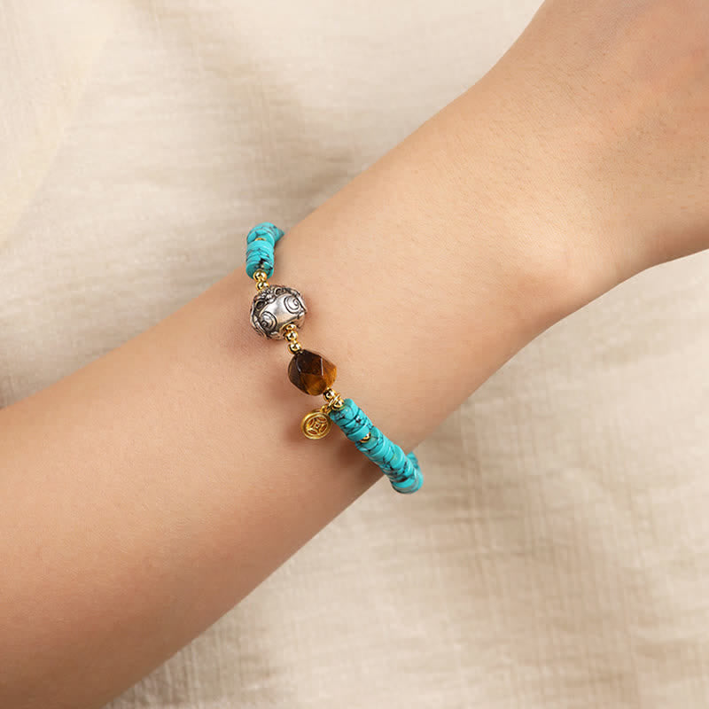 EverestArtStudios Turquoise Communication Handcrafted New Chinese Disc Bead Bracelet