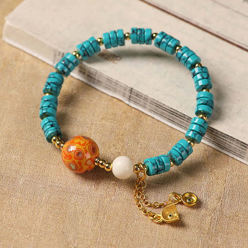 EverestArtStudios Turquoise Communication Handcrafted New Chinese Disc Bead Bracelet